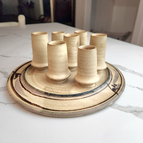 Vintage 1987 Danish Style Stoneware 7 Candle Holder Signed - Picture 5 of 9